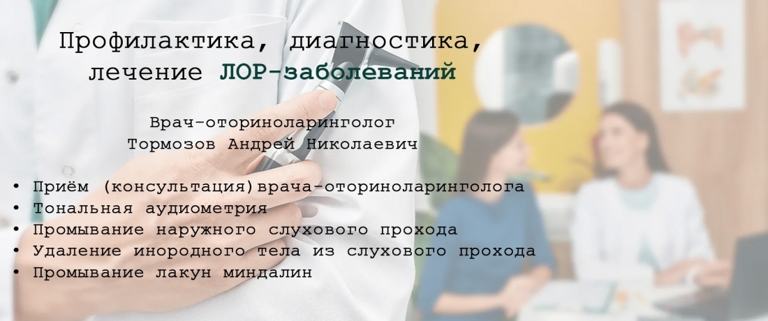 Профилактика, диагностика, лечение ЛОР-заболеваний Врач-оториноларинголог Тормозов Андрей Николаевич